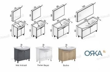 Orka Purus 65 cm Düz Aynalı Ayaklı Banyo Dolabı BUDVA