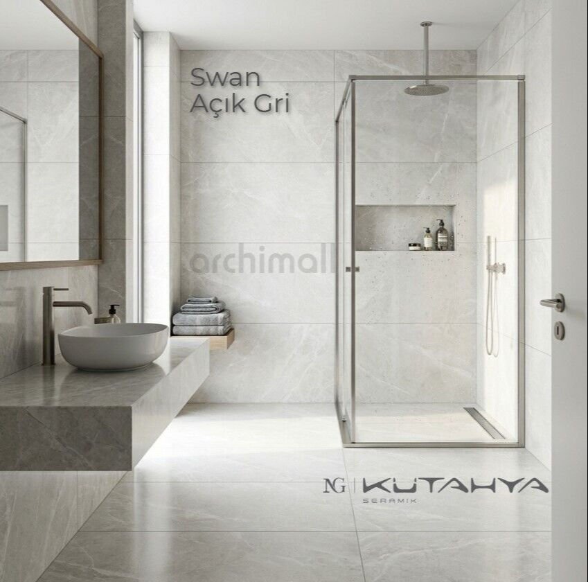 kütahya seramik 60x120 swan açık gri Parlak Nano porselen karo