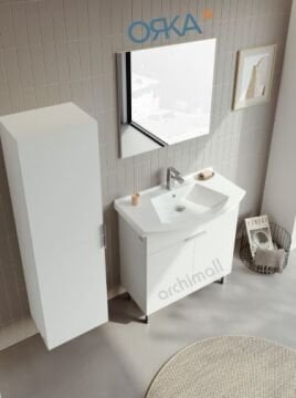 Orka Purus 80 cm Düz Aynalı Ayaklı Banyo Dolabı