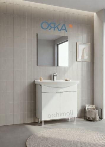 Orka Purus 80 cm Düz Aynalı Ayaklı Banyo Dolabı PARLAK BEYAZ