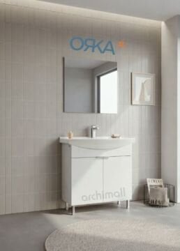 Orka Purus 80 cm Düz Aynalı Ayaklı Banyo Dolabı PARLAK BEYAZ