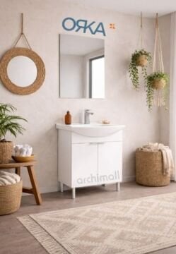 Orka Purus 55 cm Düz Aynalı Ayaklı Banyo Dolabı PARLAK BEYAZ