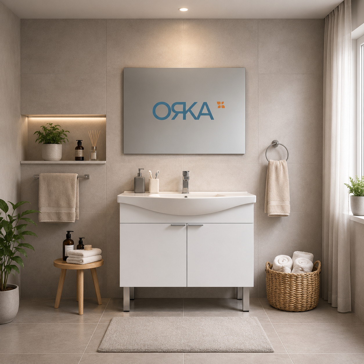 Orka Purus 100 cm Düz Aynalı Ayaklı Banyo Dolabı