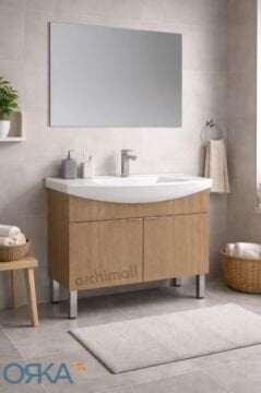 Orka Purus 100 cm Düz Aynalı Ayaklı Banyo Dolabı BUDVA