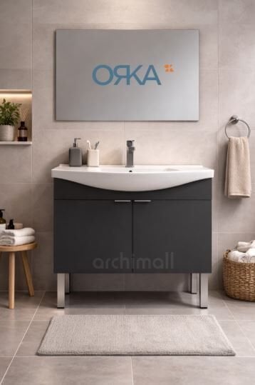 Orka Purus 100 cm Düz Aynalı Ayaklı Banyo Dolabı MAT ANTRASİT