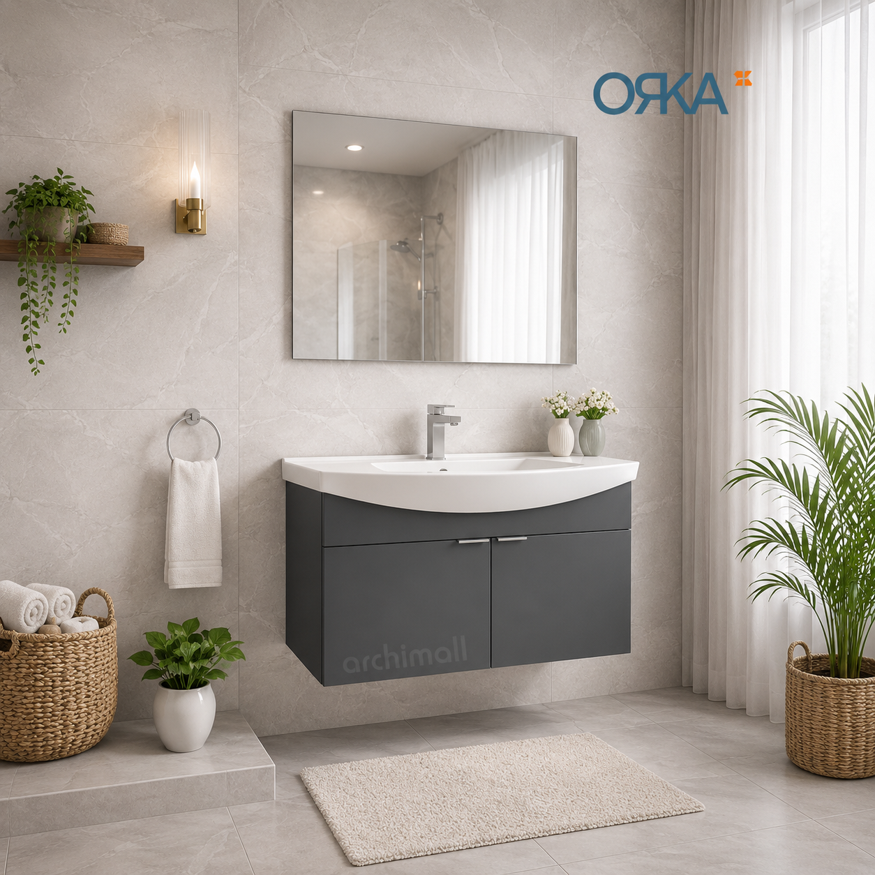 Orka Purus 100 cm Düz Aynalı Asma Banyo Dolabı