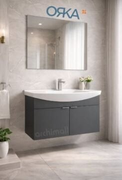 Orka Purus 100 cm Düz Aynalı Asma Banyo Dolabı MAT ANTRASİT