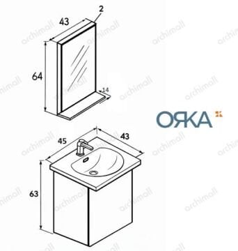 Orka Purus 45 cm Düz Aynalı Asma Banyo Dolabı