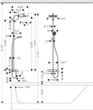 Hansgrohe Crometta E 240 Termostatik Kare Duş Kolonu
