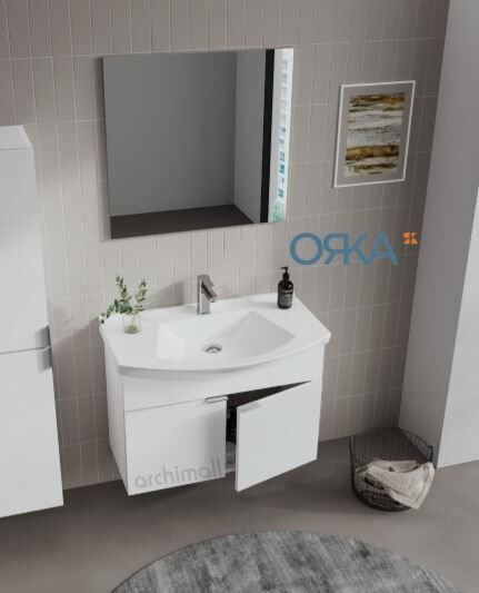 Orka Purus 80 cm Düz Aynalı Asma Banyo Dolabı PARLAK BEYAZ