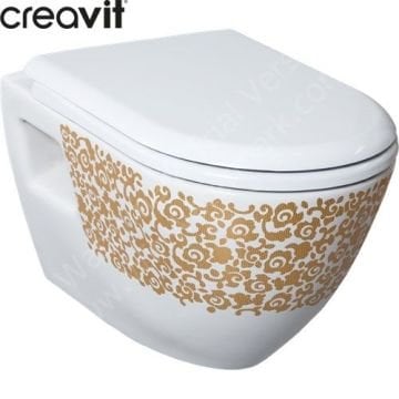 Creavit TP 325 Çiçek Altın Dekorlu Asma Klozet