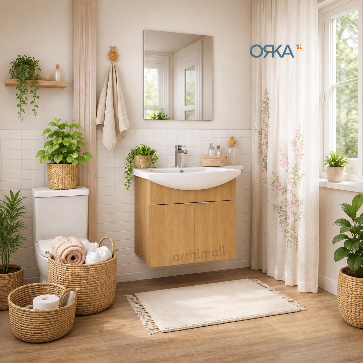 Orka Purus 65 cm Düz Aynalı Asma Banyo Dolabı