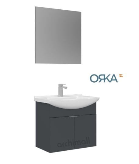 Orka Purus 65 cm Düz Aynalı Asma Banyo Dolabı MAT ANTRASİT