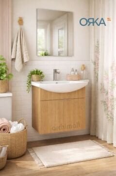 Orka Purus 65 cm Düz Aynalı Asma Banyo Dolabı BUDVA