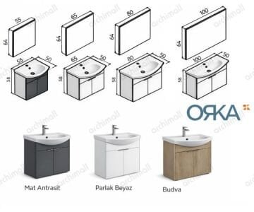 Orka Purus 55 cm Düz Aynalı Asma Banyo Dolabı BUDVA