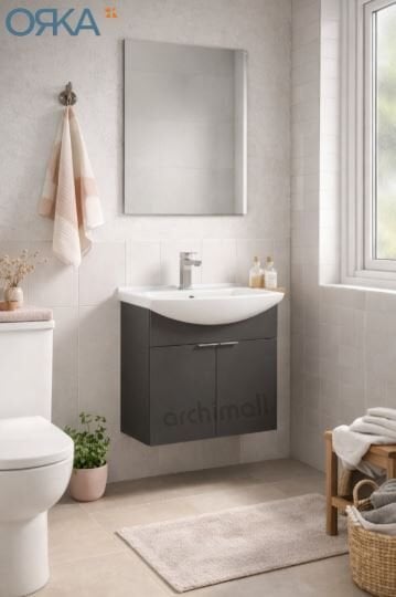 Orka Purus 55 cm Düz Aynalı Asma Banyo Dolabı MAT ANTRASİT