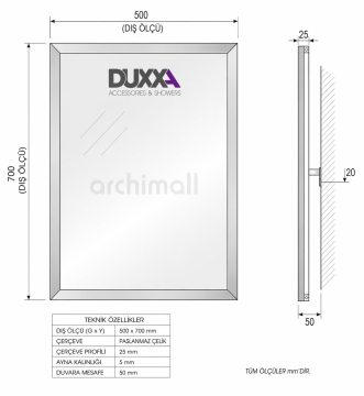 Duxxa Paslanmaz Çelik Engelli Aynası