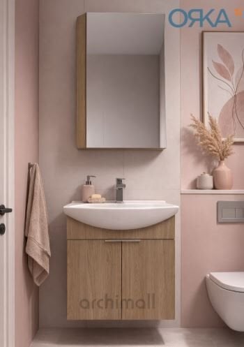 Orka Purus 55 cm Ayna Dolaplı Asma Banyo Dolabı