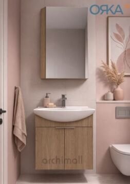 Orka Purus 55 cm Ayna Dolaplı Asma Banyo Dolabı