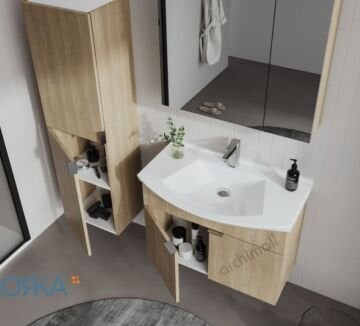 Orka Purus 80 cm Ayna Dolaplı Asma Banyo Dolabı