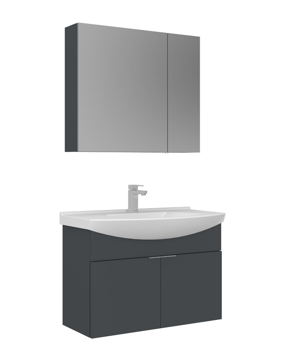 Orka Purus 80 cm Ayna Dolaplı Asma Banyo Dolabı MAT ANTRASİT