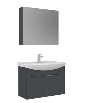 Orka Purus 80 cm Ayna Dolaplı Asma Banyo Dolabı MAT ANTRASİT