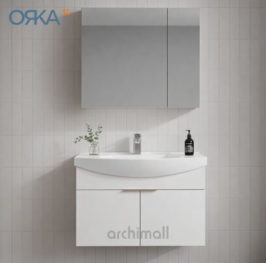 Orka Purus 80 cm Ayna Dolaplı Asma Banyo Dolabı PARLAK BEYAZ