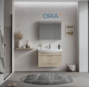 Orka Purus 80 cm Ayna Dolaplı Asma Banyo Dolabı BUDVA