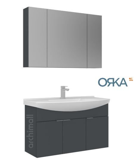 Orka Purus 100 cm Ayna Dolaplı Asma Banyo Dolabı MAT ANTRASİT