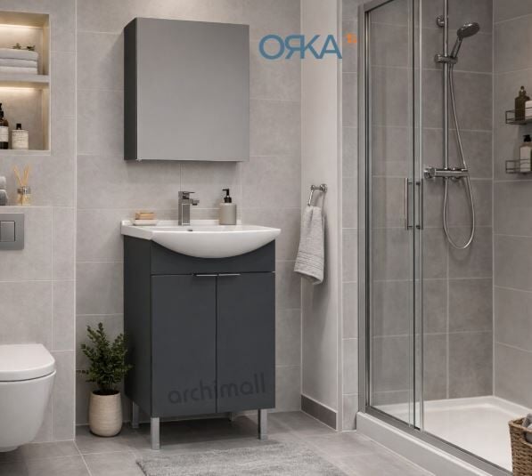 Orka Purus 55 cm Ayna Dolaplı Ayaklı Banyo Dolabı