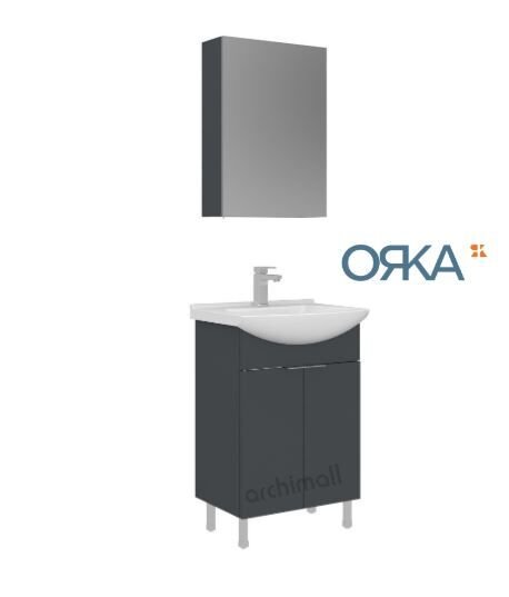 Orka Purus 55 cm Ayna Dolaplı Ayaklı Banyo Dolabı MAT ANTRASİT