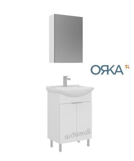 Orka Purus 55 cm Ayna Dolaplı Ayaklı Banyo Dolabı PARLAK BEYAZ