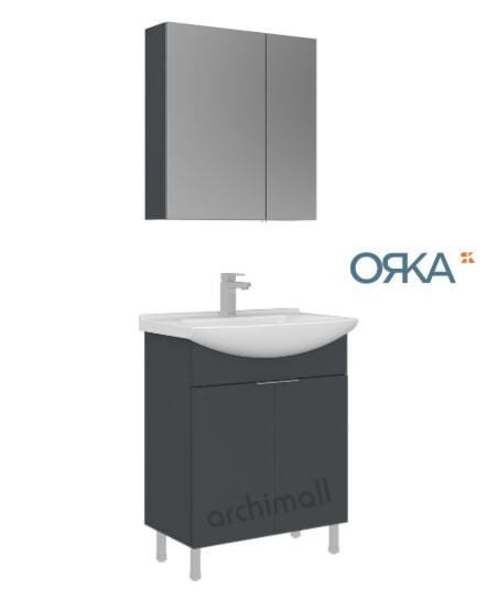 Orka Purus 65 cm Ayna Dolaplı Ayaklı Banyo Dolabı MAT ANTRASİT