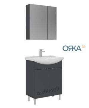 Orka Purus 65 cm Ayna Dolaplı Ayaklı Banyo Dolabı MAT ANTRASİT