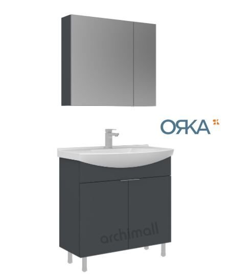 Orka Purus 80 cm Ayna Dolaplı Ayaklı Banyo Dolabı MAT ANTRASİT