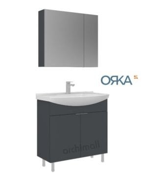 Orka Purus 80 cm Ayna Dolaplı Ayaklı Banyo Dolabı MAT ANTRASİT
