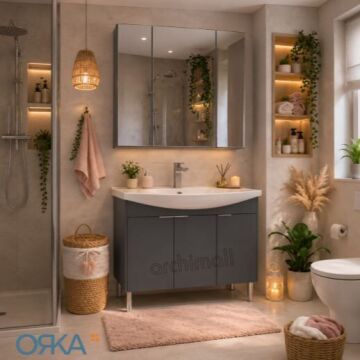 Orka Purus 100 cm Ayna Dolaplı Ayaklı Banyo Dolabı