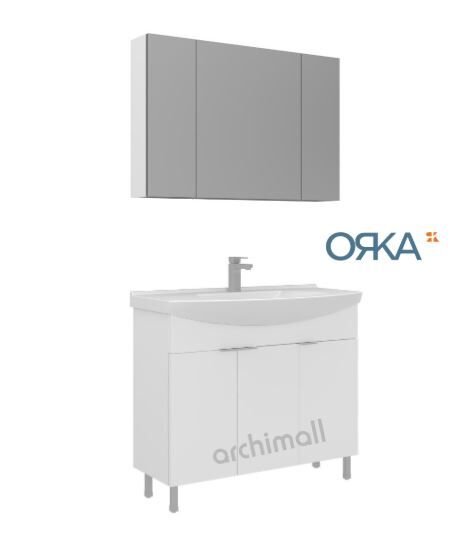 Orka Purus 100 cm Ayna Dolaplı Ayaklı Banyo Dolabı PARLAK BEYAZ