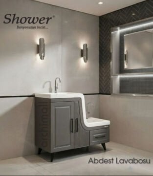 Shower Banyo Ceylin abdest dolabı seti ve lavabosu beyaz