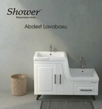 Shower Banyo Ceylin Abdest Dolabı Seti Beyaz - SAĞ