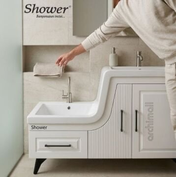 Shower Banyo Ceylin Abdest Dolabı Seti Beyaz - SOL
