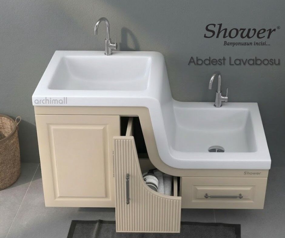 Shower Banyo Ceylin Abdest Dolabı Seti Sahra  - SAĞ
