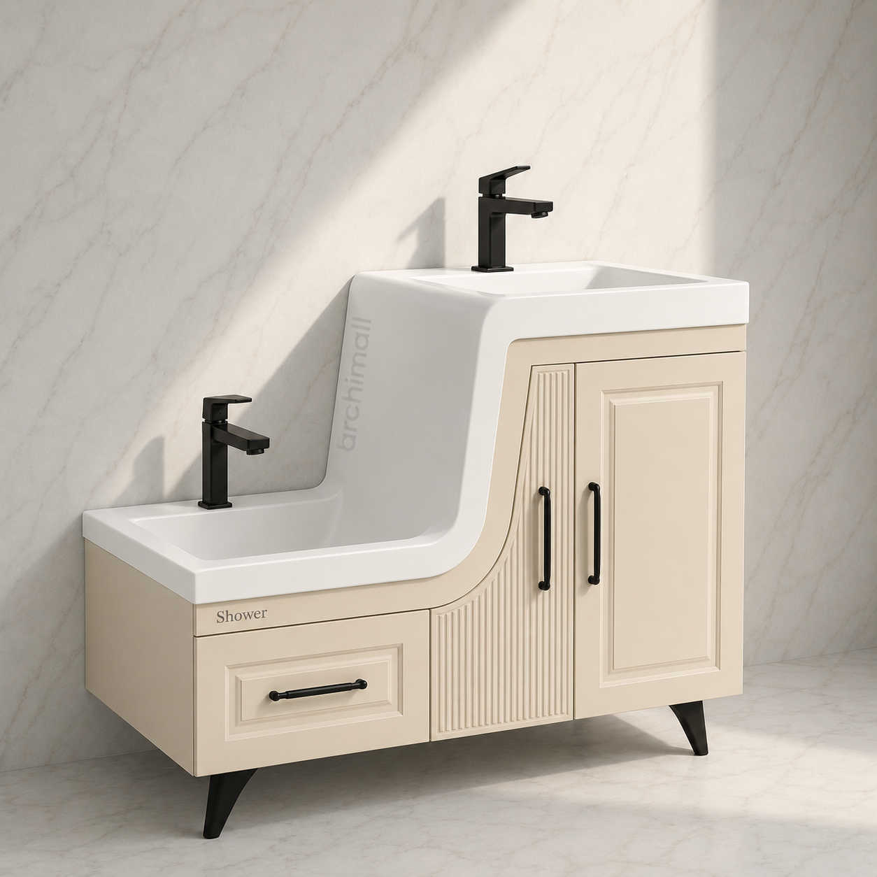 Shower Banyo Ceylin Abdest Dolabı Seti Sahra  - SOL