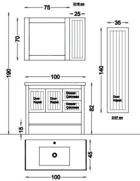 Badella Efes 100 V21 Banyo Dolabı
