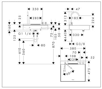 Hansgrohe Avalegra AquaUnit 58 cm Krom Lavabo