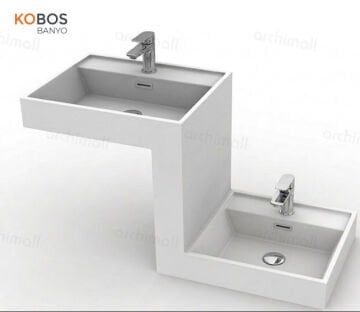Archimall Kobos Up Down Family fonksiyonel abdest lavabosu beyaz sahne gorunum