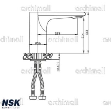 NSK Fotoselli Lavabo Bataryası Çift Su Girişli teknik çizim