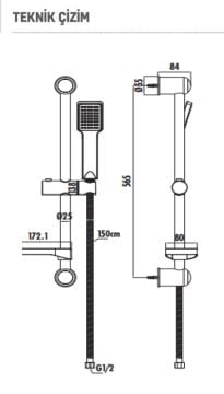 Altın Tek Fonksiyonlu Sürgülü Duş Takımı