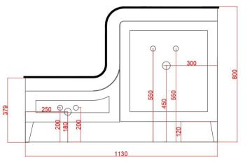 UBM Banyo Lotus serisi ergonomik abdest lavabosu beyaz teknik cizim sol yonlu