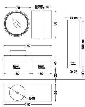 Badella Moderno 140 V21 Banyo Dolabı